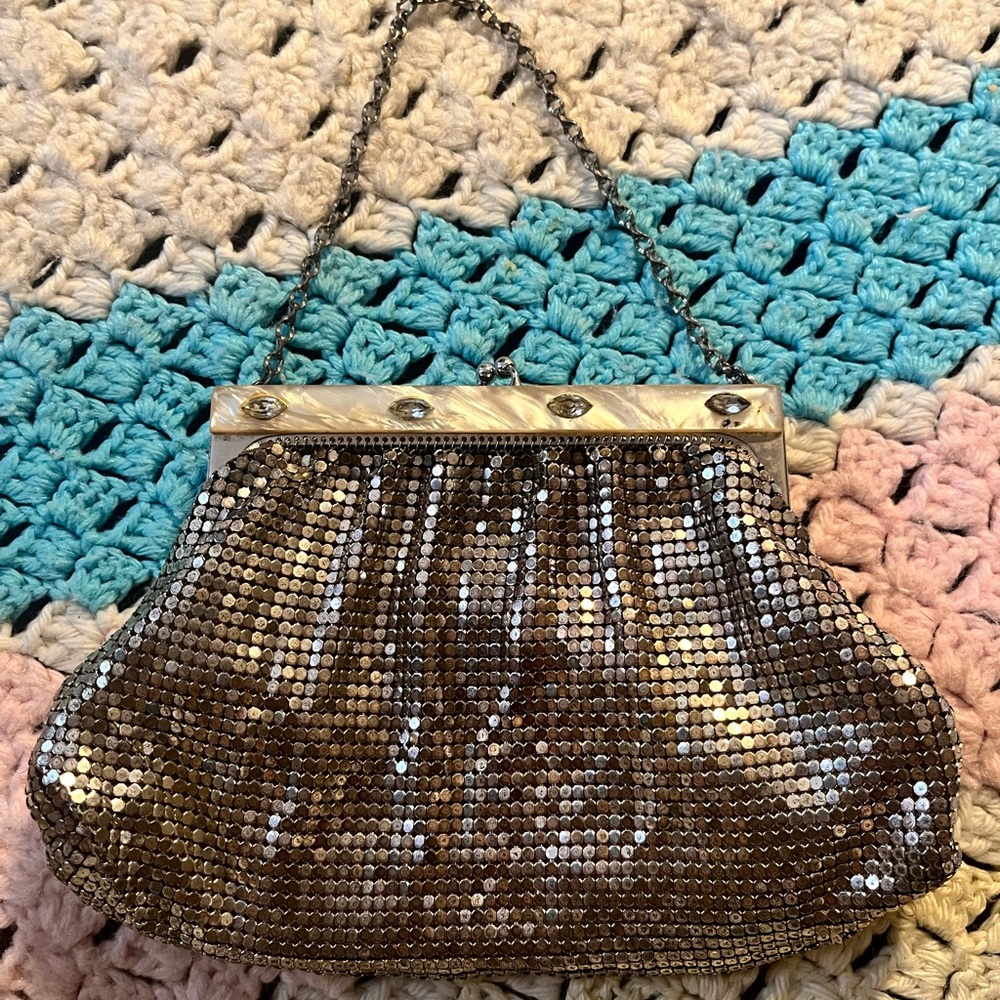 Whiting & Davis Silver Clutch with Metallic Mesh